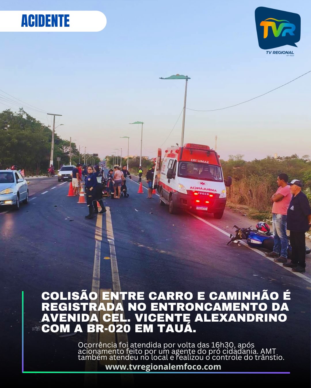 Colisão entre carro e caminhão é registrada no entroncamento da Avenida Cel.
